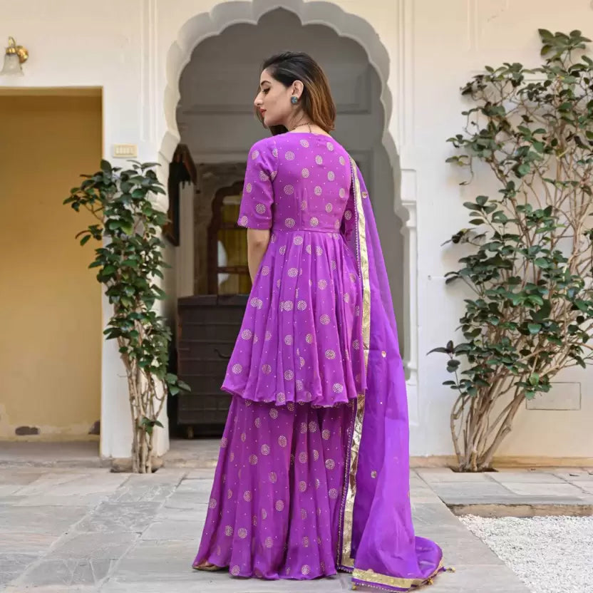 Women Kurta Sharara and Dupatta Set Viscose Rayon