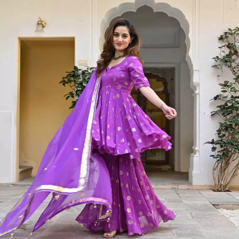 Women Kurta Sharara and Dupatta Set Viscose Rayon