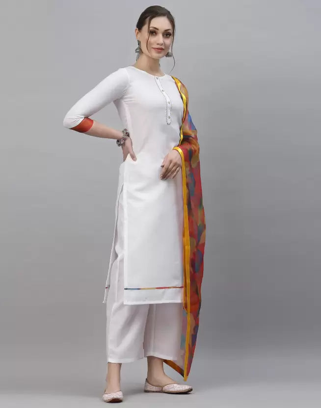 Women Kurta and Palazzo Set Cotton Blend Silk Blend