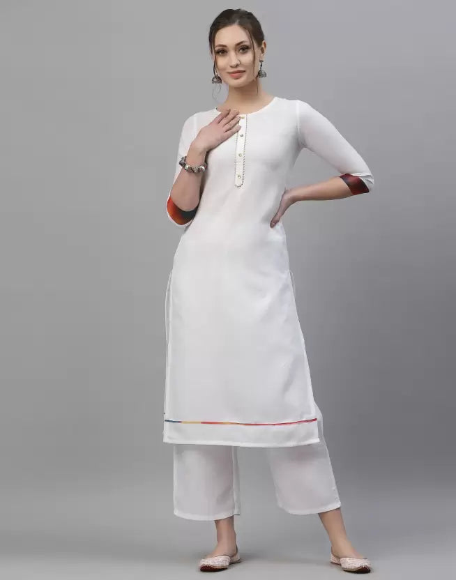 Women Kurta and Palazzo Set Cotton Blend Silk Blend
