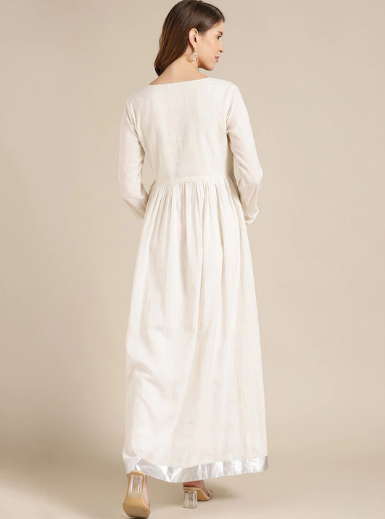 Women Off White Cotton Anarkali Kurta