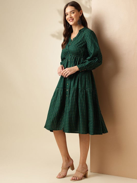 Women Polka Dot Printed Fit & Flare Midi Dress