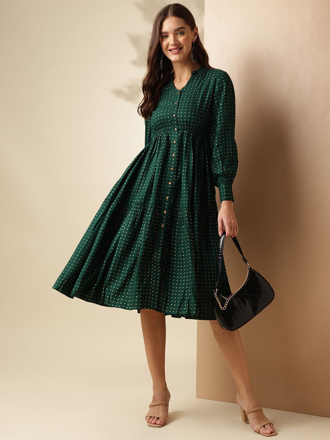 Women Polka Dot Printed Fit & Flare Midi Dress