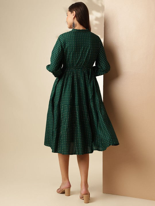 Women Polka Dot Printed Fit & Flare Midi Dress