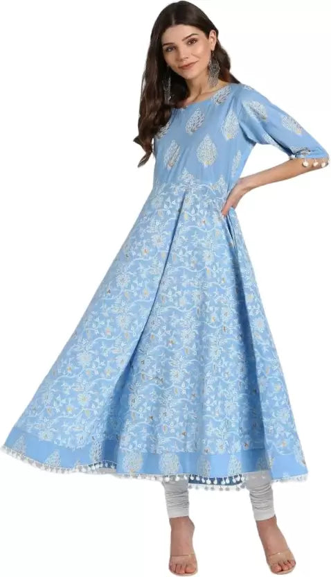 Women Printed Viscose Rayon Flared Kurta