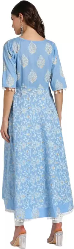 Women Printed Viscose Rayon Flared Kurta