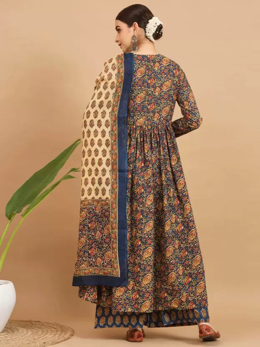 Women Pure Cotton Kurta Palazzo Dupatta Set