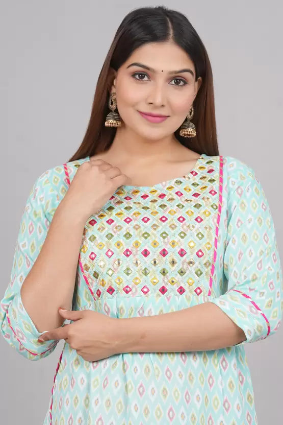 Women Viscose Rayon Kurta Palazzo Set