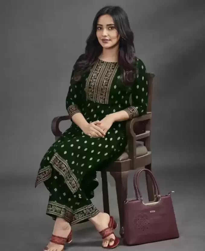 Women Black Printed Viscose Rayon Kurta set