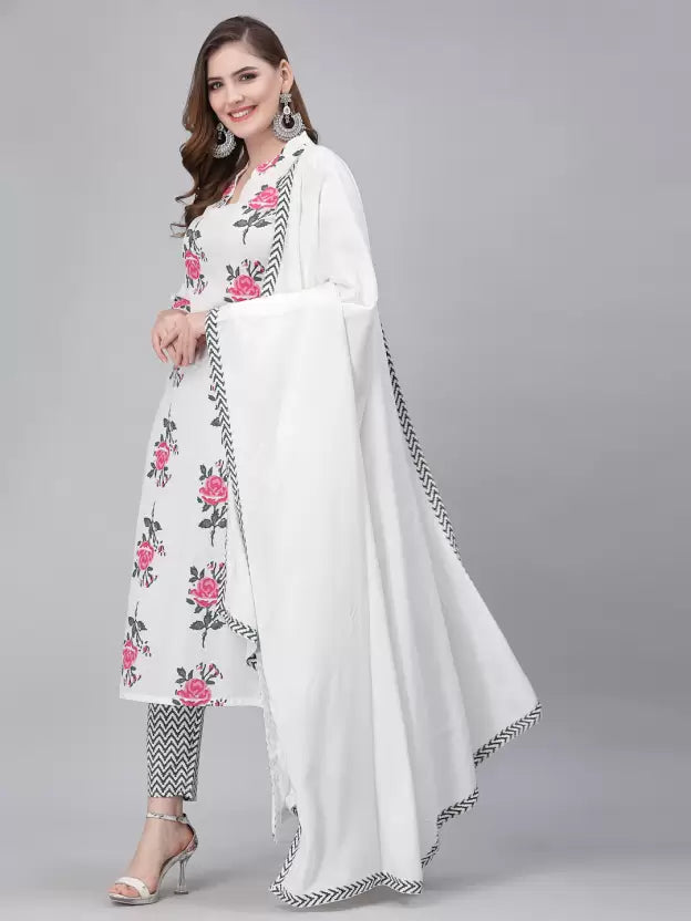 Women Viscose Rayon Kurta Pant Dupatta Set