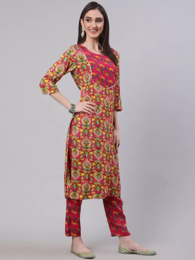 Women Viscose Rayon Kurta Pant And Dupatta Set