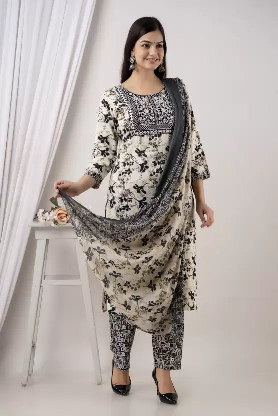 Women Viscose Rayon Kurta Pant And Dupatta Set