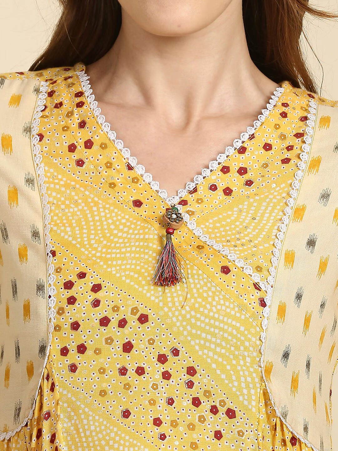 Women Yellow Ethnic Motifs Printed Gotta Patti Kurta