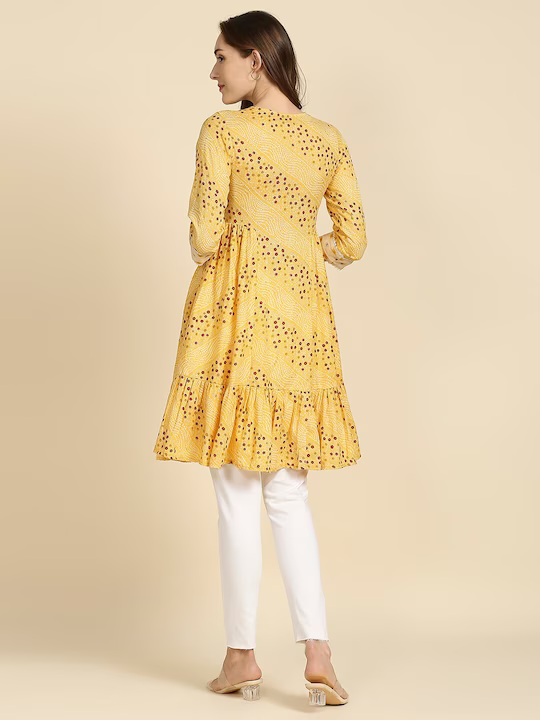 Women Yellow Ethnic Motifs Printed Gotta Patti Kurta