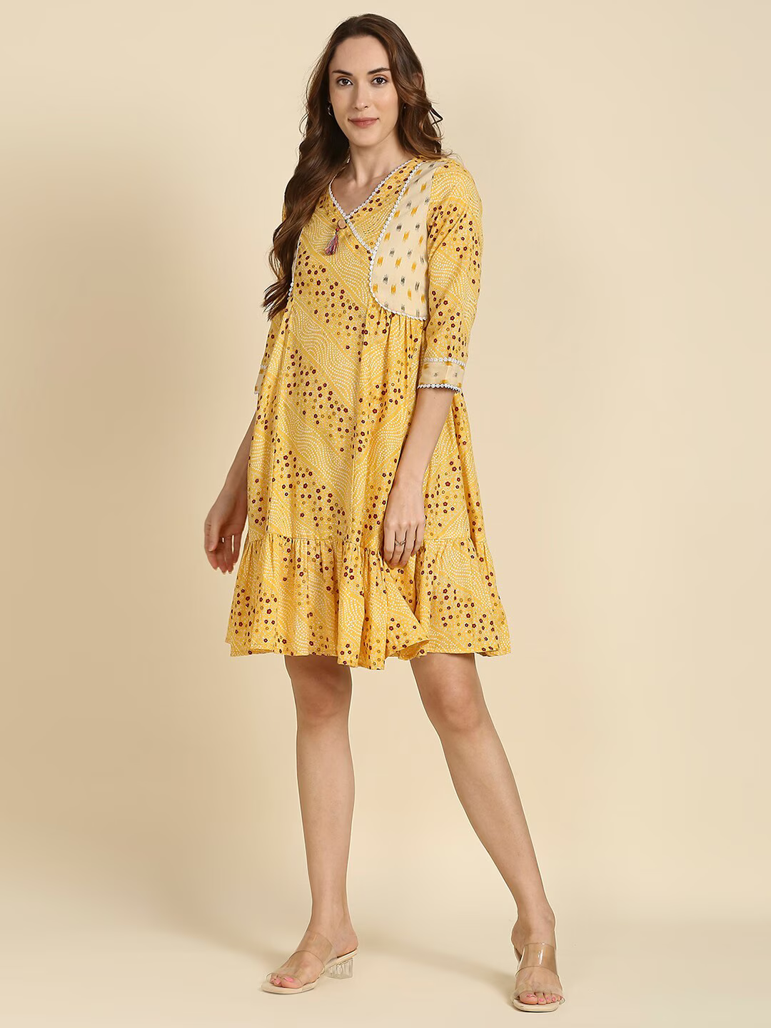 Women Yellow Ethnic Motifs Printed Gotta Patti Kurta