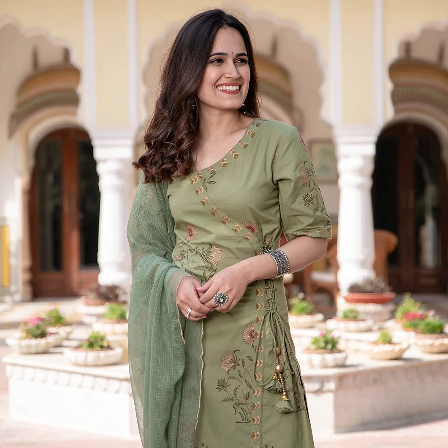 Women's Rayon Kurta Set with Palazzo pant and Dupatta