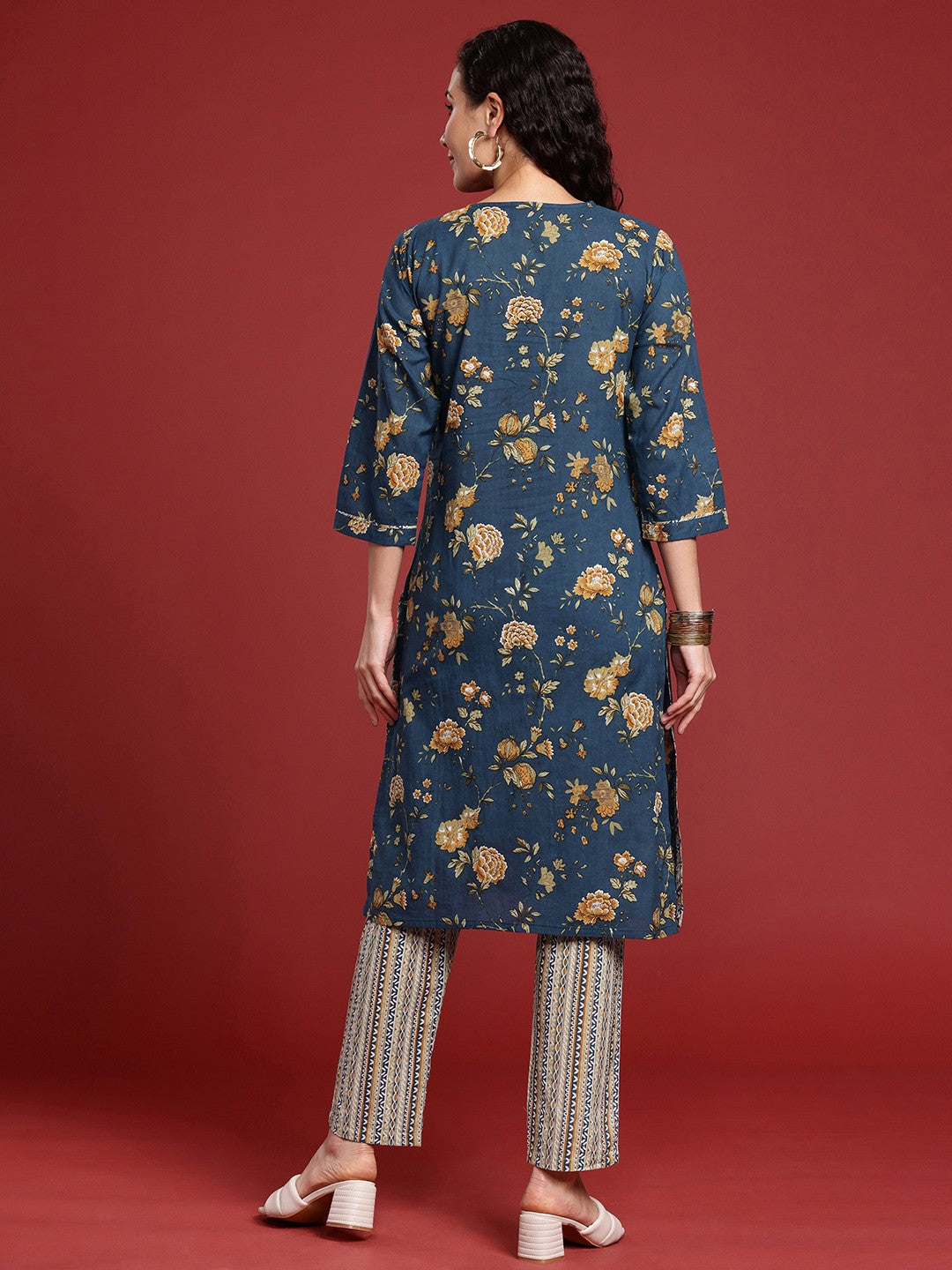 Floral Printed Pure Cotton Kurta with Trousers