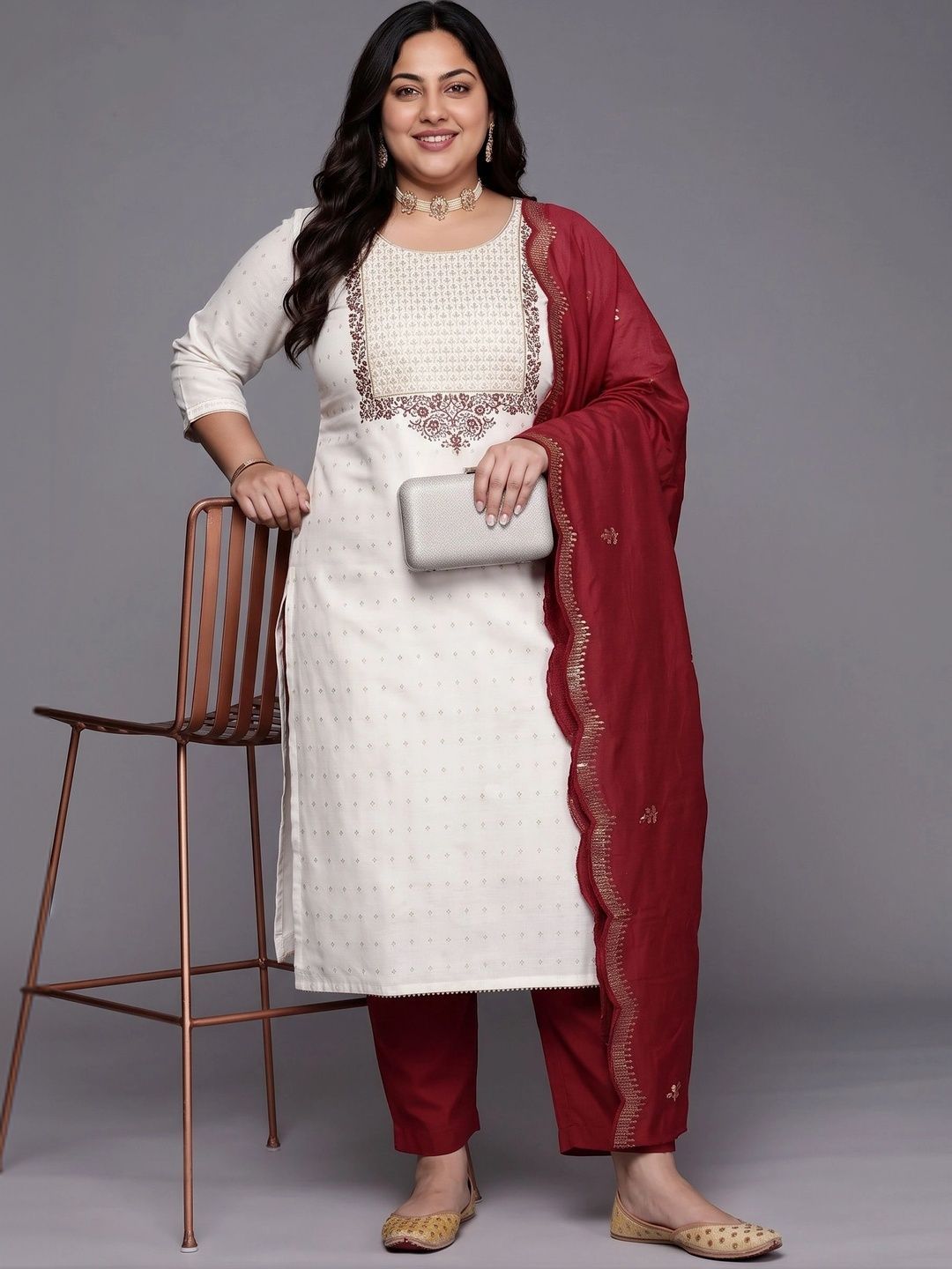 Women Ethnic Motifs Embroidered Regular Thread Work Kurta with Trousers & With Dupatta