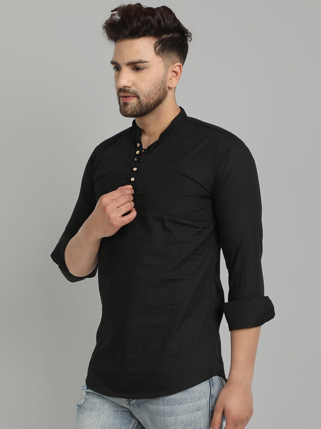 Majestic Mandarin Collar Straight Short Pure Cotton Kurta