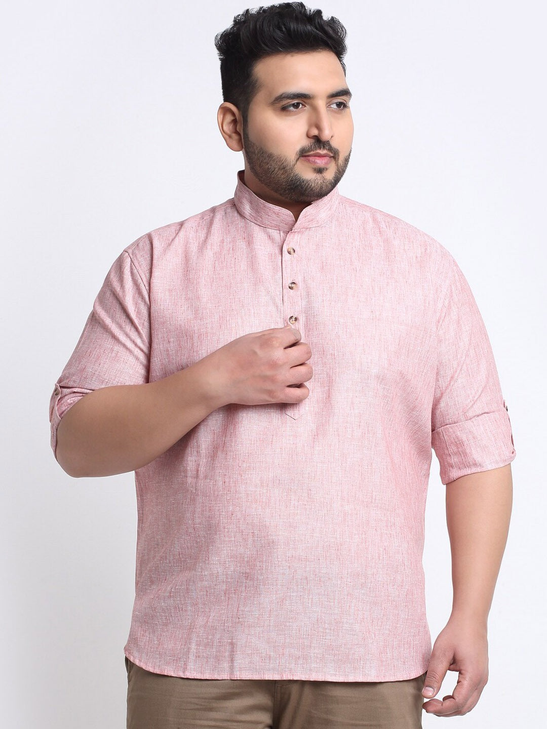 Men Pink Thread Work Kurta