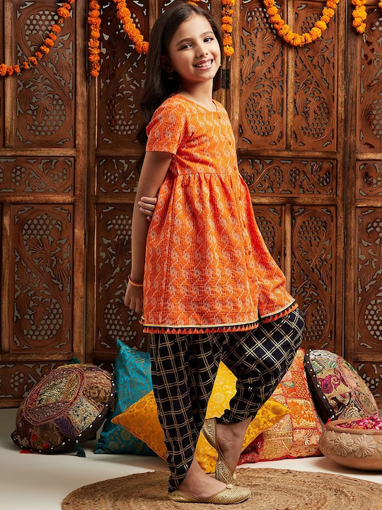 Girls Printed Regular Kurta With Dhoti Pants