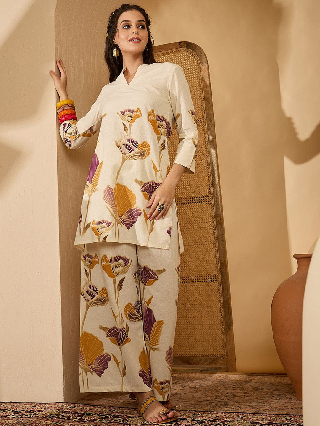 Printed Pure Cotton Tunic & Palazzo Co-Ord Set