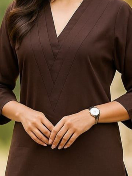 V-Neck Pure Cotton Straight Kurta with Trousers - Amy's Cart