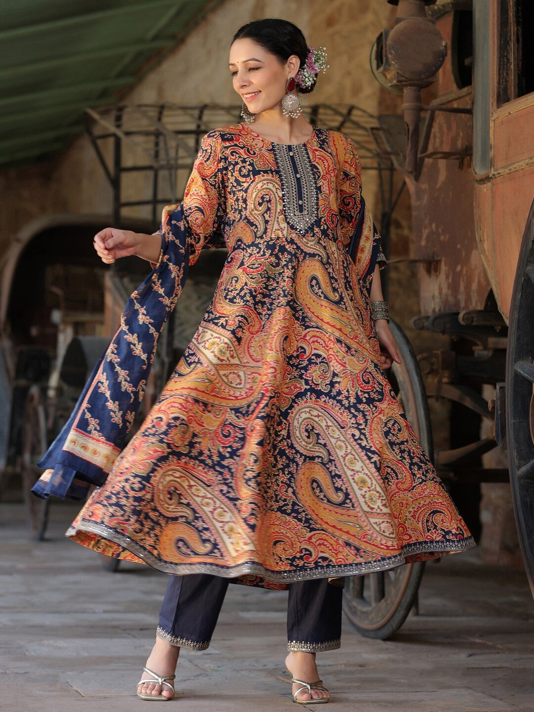Paisley Printed Regular Pure Cotton Kurta with Trousers & With Dupatta
