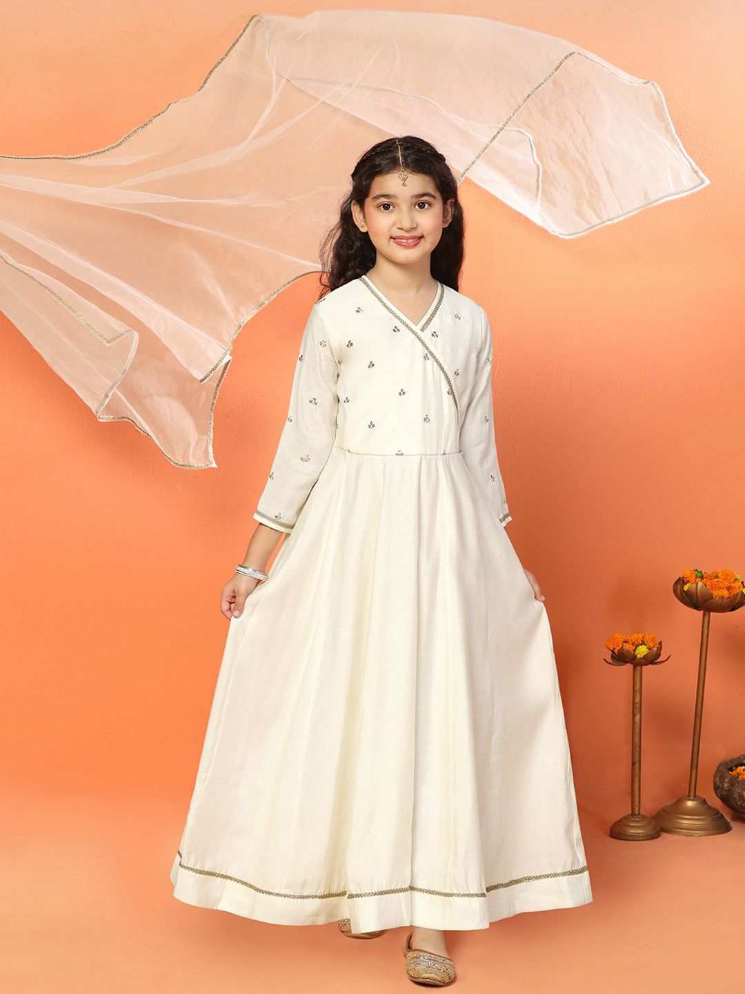 Girls Embroidered Maxi Length Ethnic Dresses with Dupatta