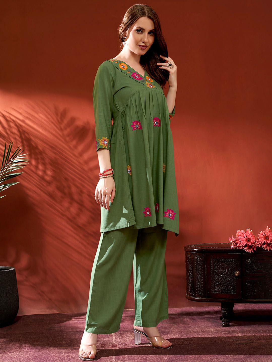 Embroidered Tunic With Palazzos Co-Ords