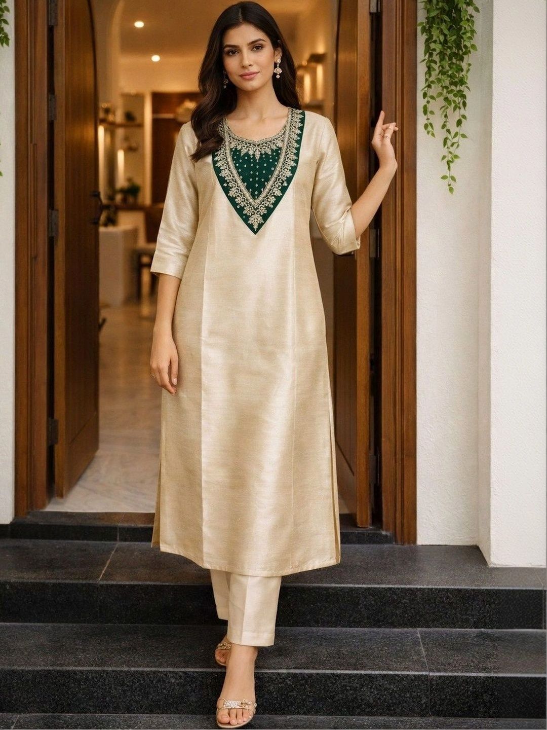 Women Ethnic Motifs Embroidered Regular Thread Work Kurta with Trousers