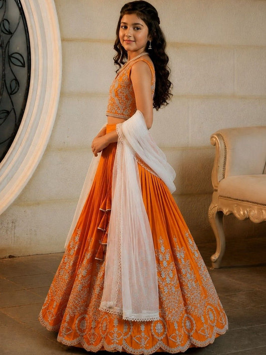 Girls Embroidered Thread Work Ready to Wear Lehenga & Blouse With Dupatta