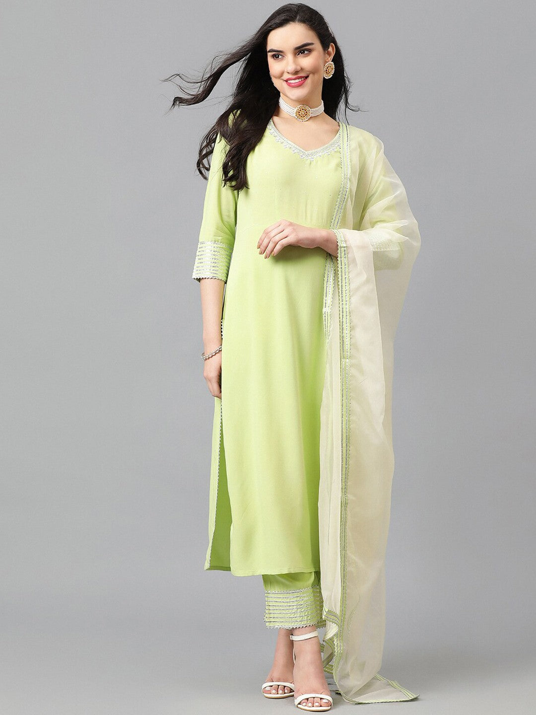 Women Ethnic Motifs Embroidered Regular Zardozi Kurta with Trousers & With Dupatta