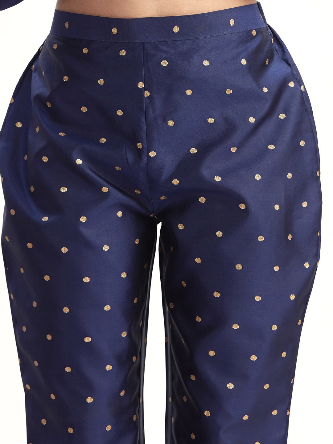 Navy Blue Ethnic Motifs Woven Design Straight Kurta With Trousers & Dupatta