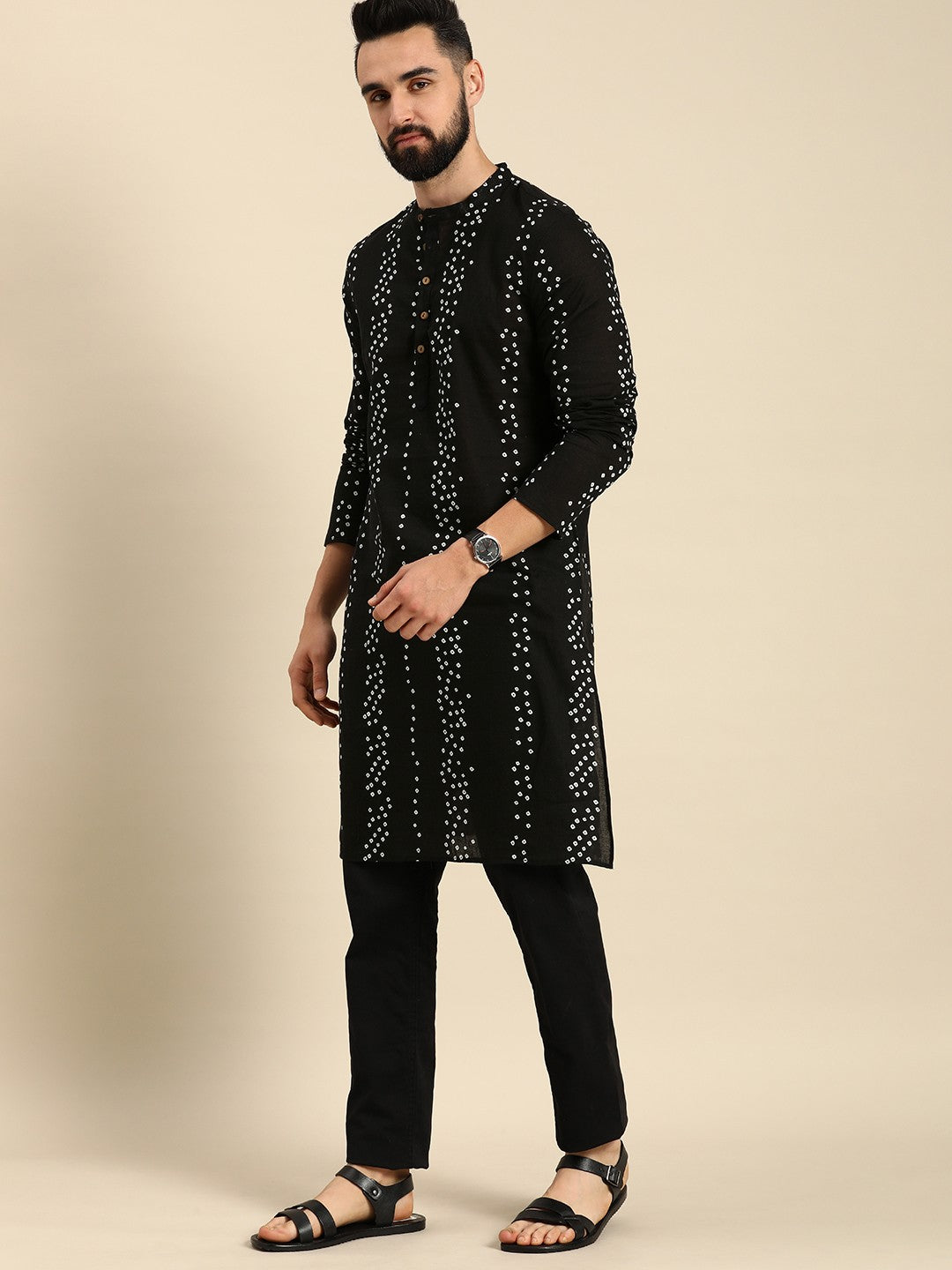 Men Bandhani Printed Pure Cotton Kurta