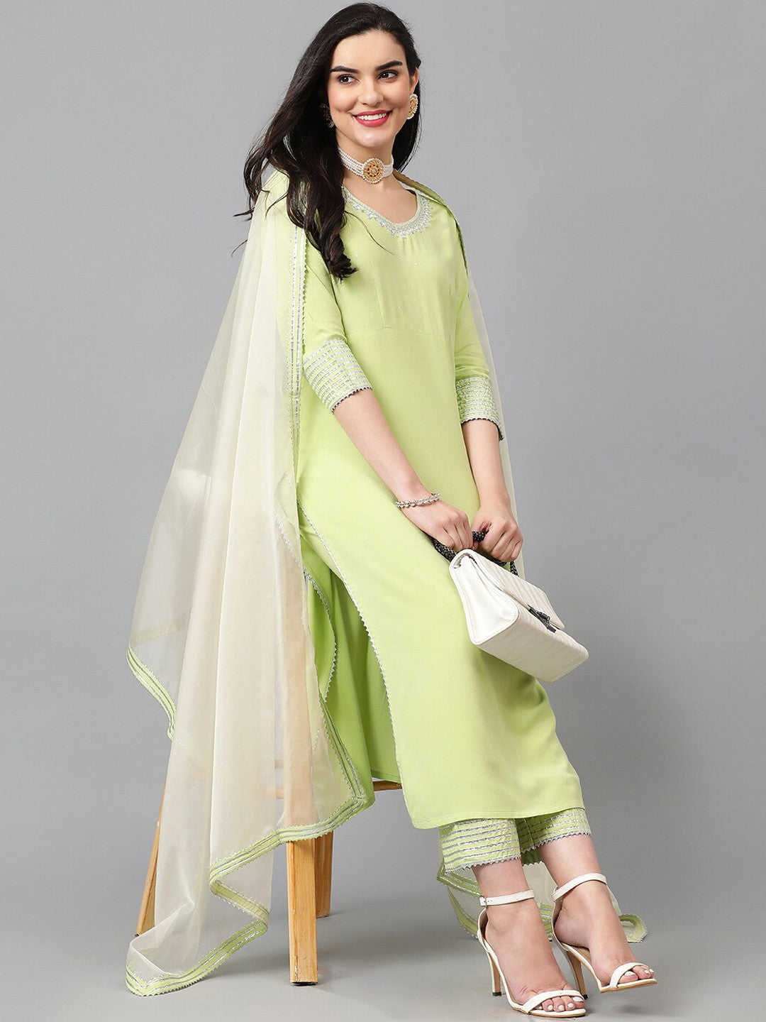 Women Ethnic Motifs Embroidered Regular Zardozi Kurta with Trousers & With Dupatta
