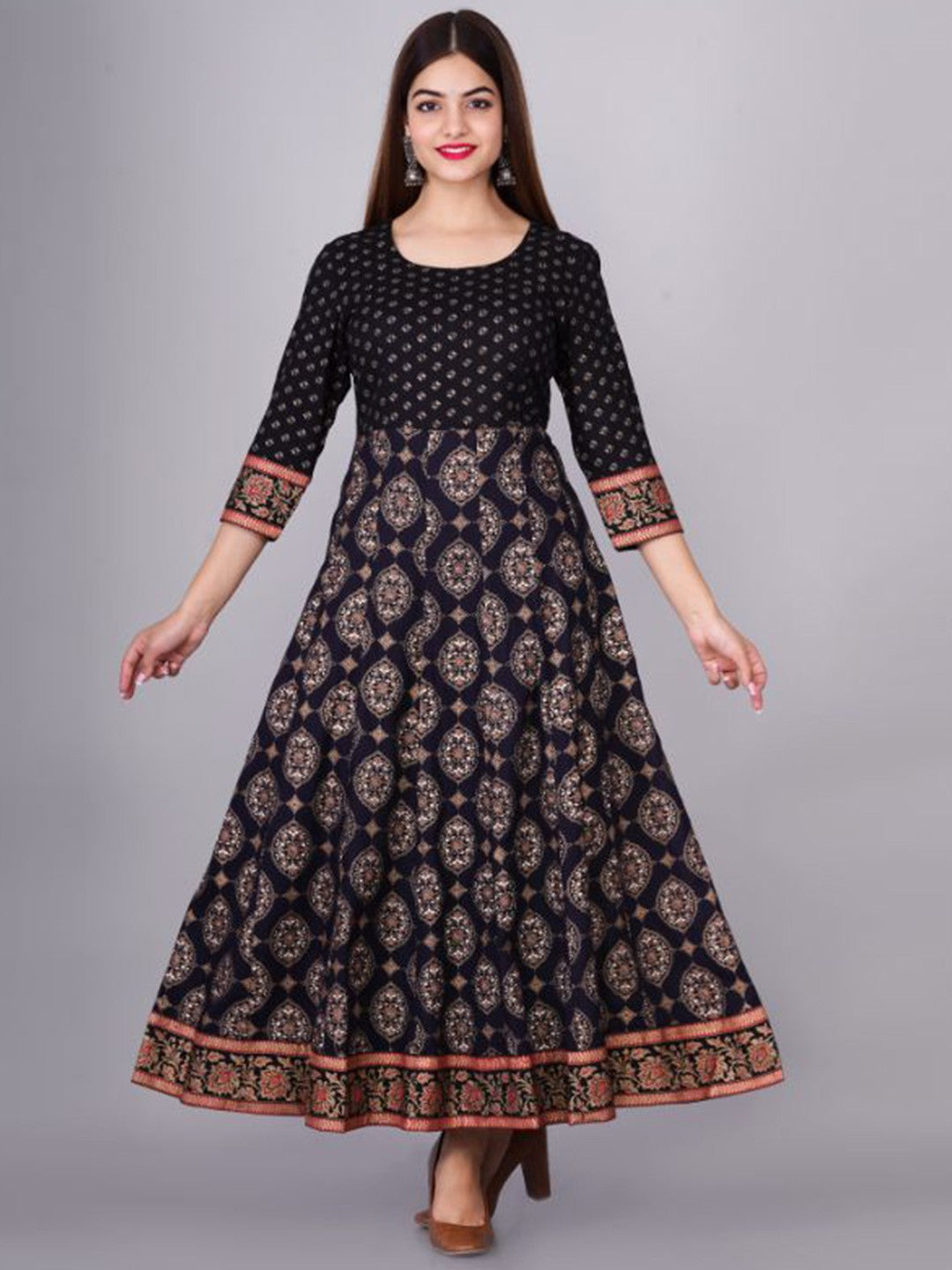 Ethnic Motifs Printed Maxi Fit and Flare Ethnic Dress