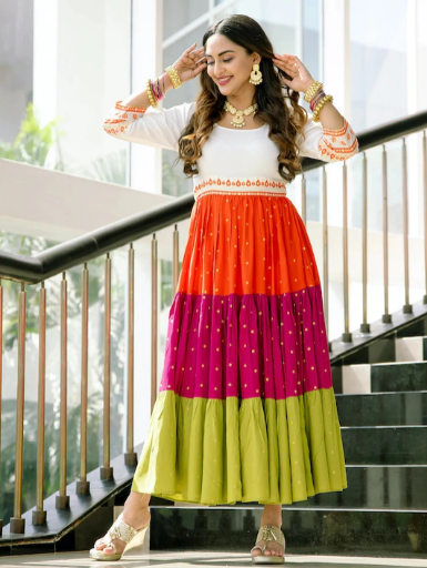 Multicolor Colourblocked Tiered Maxi Dress