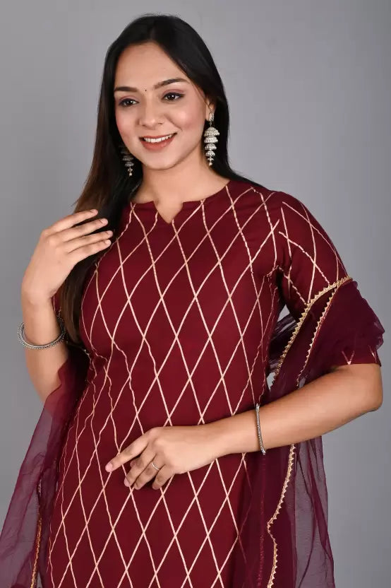 Women Maroon Viscose Rayon Kurta and Sharara Set