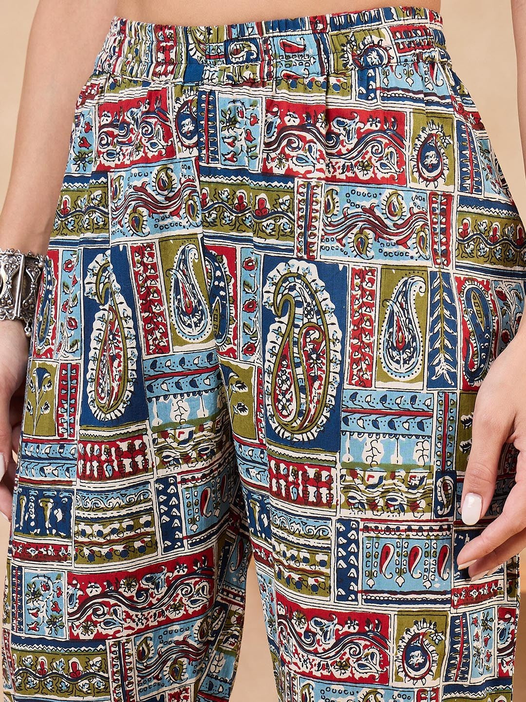 Ethnic Motifs Printed Pure Cotton Straight Kurta With Trousers