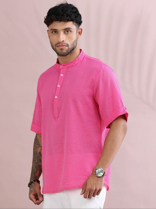 Men Striped Pink Kurta