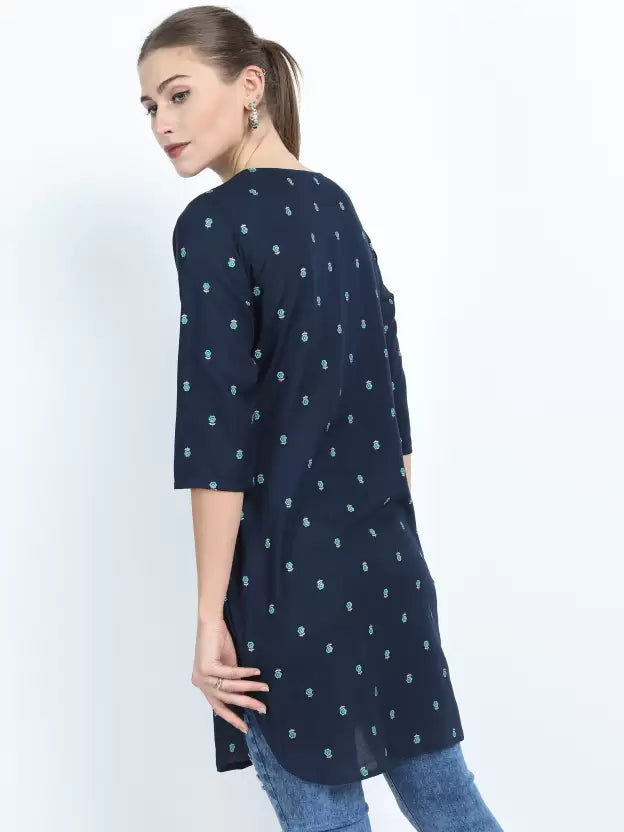 Casual Regular Sleeves Printed Women Dark Blue Top