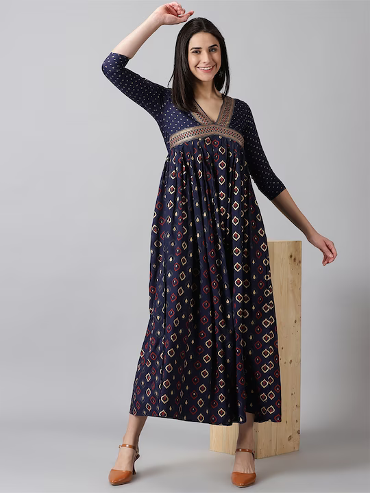 Ethnic Motifs Printed V-Neck Maxi Dress