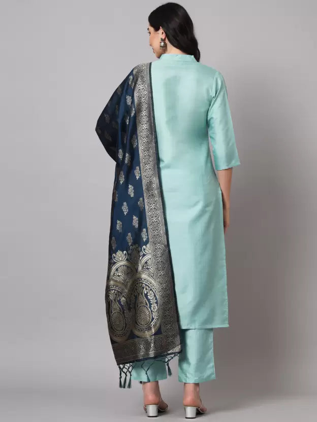 Women Kurta Pant And Dupatta Set Cotton Silk