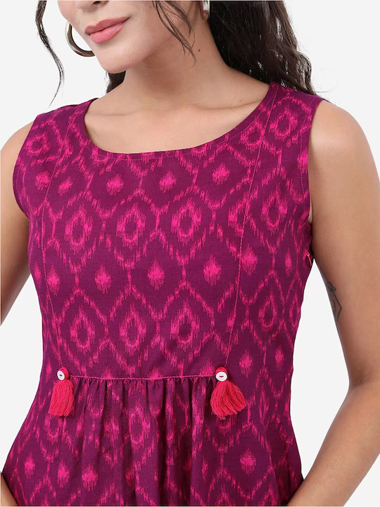 Purple Tribal Printed A-Line Midi Dress