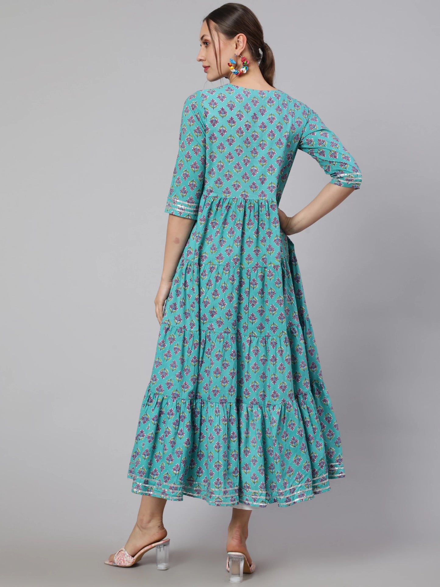 Women Floral Print Cotton Rayon Anarkali Kurta