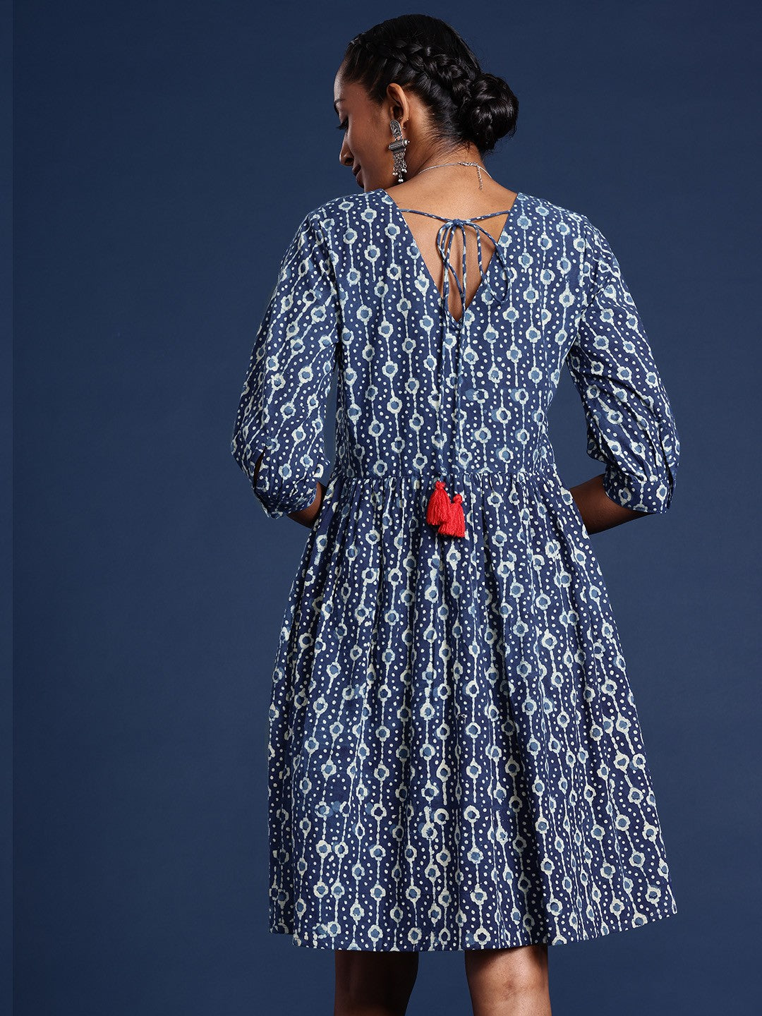 Indigo Printed A-Line Fit & Flare Dress