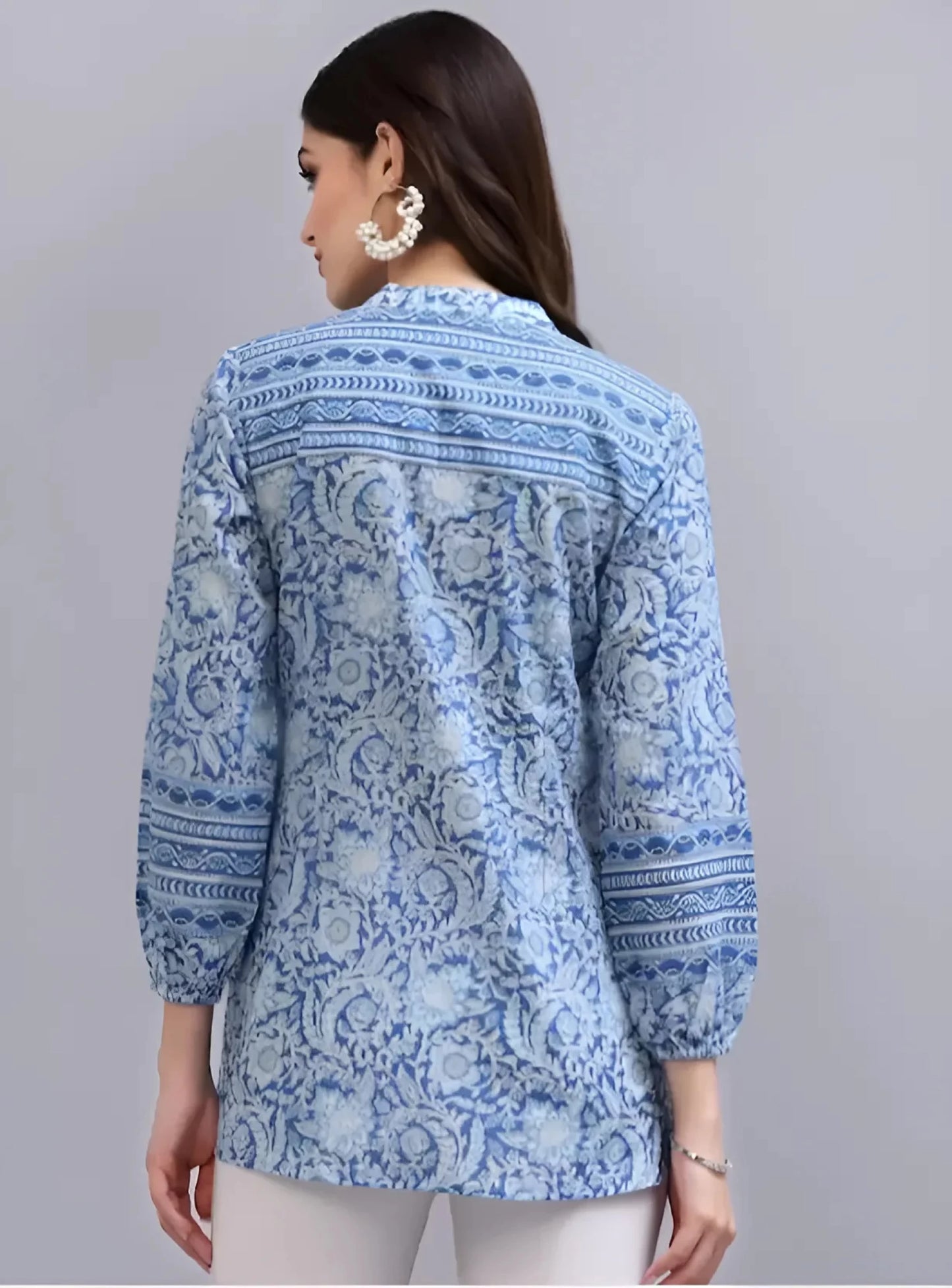 Women Printed Pure Cotton Straight Kurta (Blue)