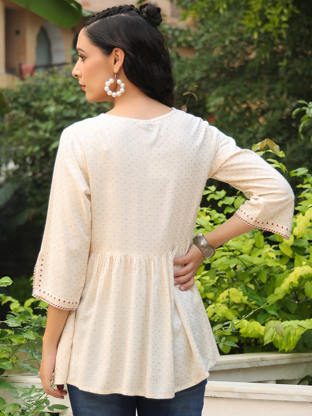 Off White Polka Dots Printed Tunic