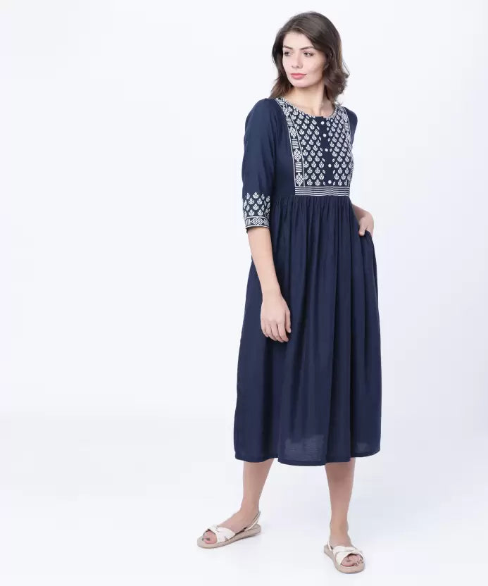 Women Fit and Flare Blue Dress